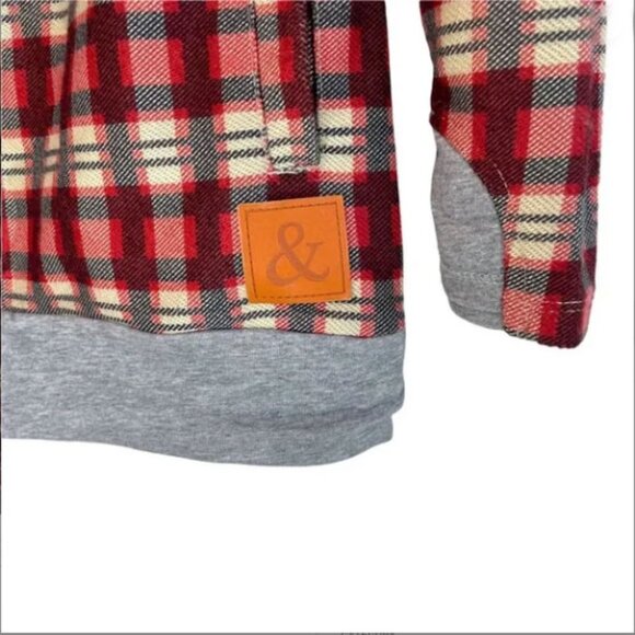 Ampersand Avenue Gray/Red Plaid Double Hood Hoodie Knit Sweatshirt - Picture 10 of 11